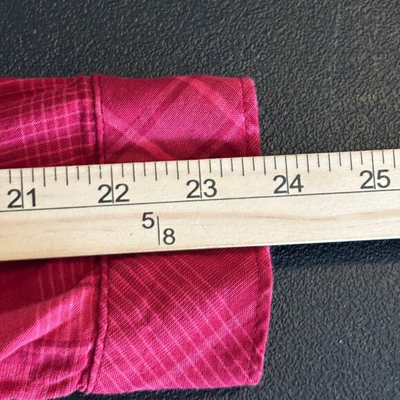 Columbia Womens Large Red Pink Plaid Cotton Button Up Roll Tab Long Sleeve Shirt - Picture 8 of 11